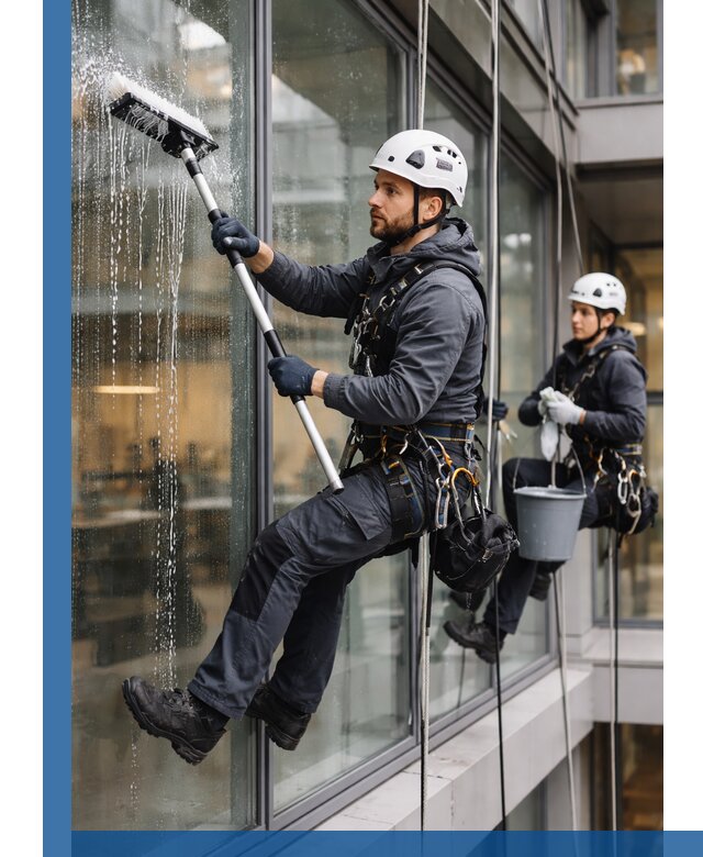 Профессиональная мойка витражей промышленными альпинистами в Вятских Поляне