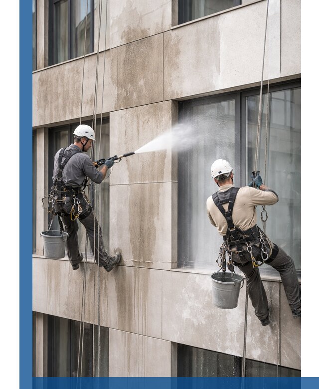 Послестроительная мойка фасада промышленным альпинизмом в Вятских Поляне