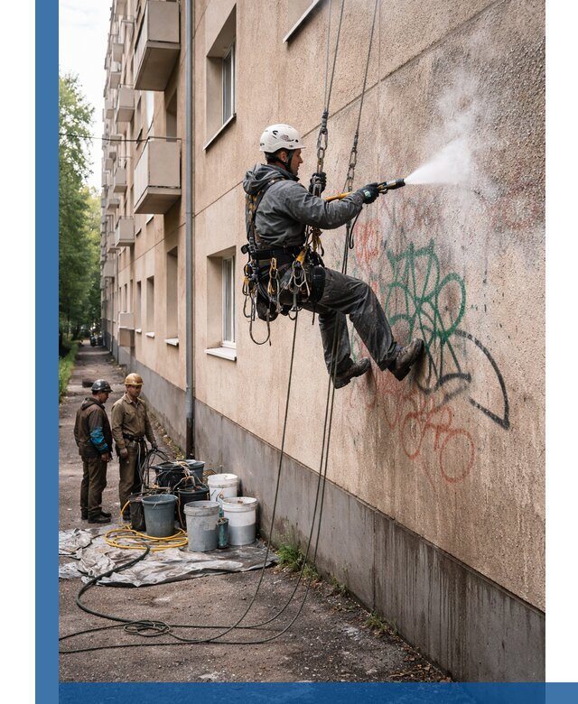 Удаление граффити с фасада в Вятских Поляне без следов и повреждений