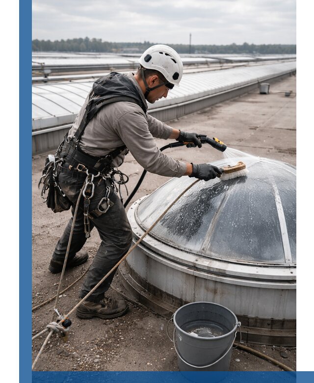 Мойка зенитных фонарей на кровле для промышленных объектов в Вятских Поляне