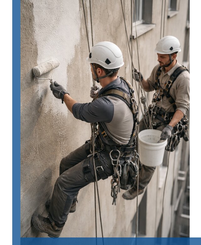 Грунтовка фасада на высоте в Вятских Поляне промышленными альпинистами