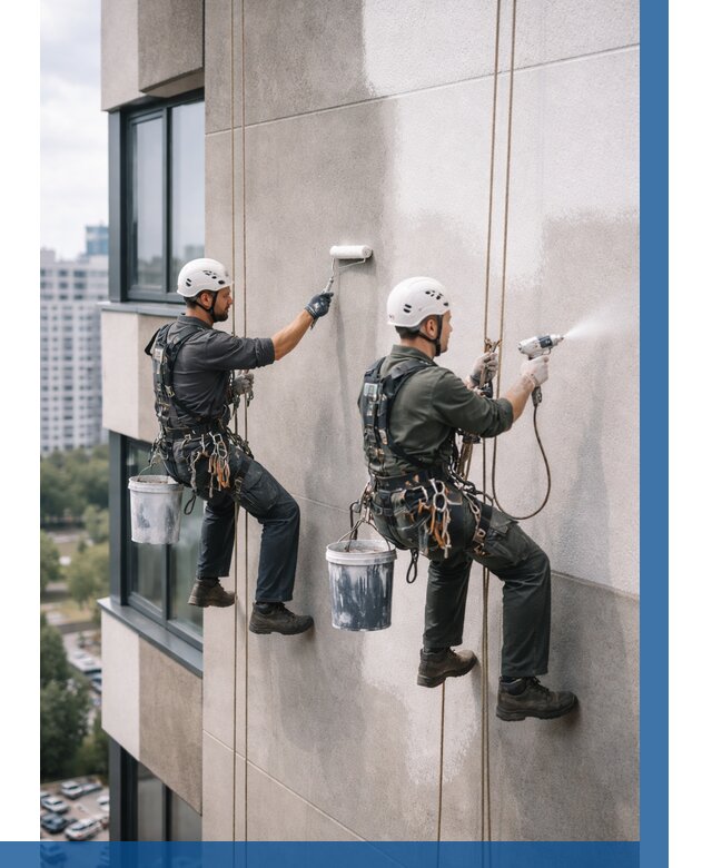 Покраска фасада альпинистами в Вятских Поляне от 305 р. | ВЫСОТНИК-Втс