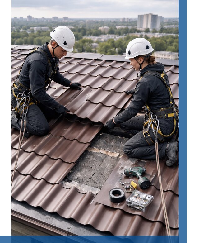 Ремонт металлочерепицы на крыше в Вятских Поляне от 914 р. | ВЫСОТНИК-Втс