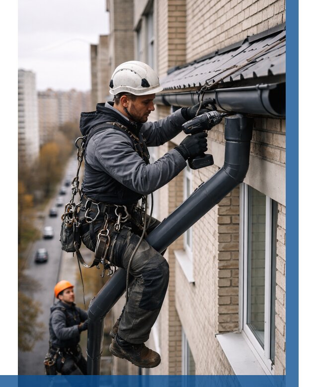 Монтаж водосточной системы на здании в Вятских Поляне от 5075 р. | ВЫСОТНИК-Втс