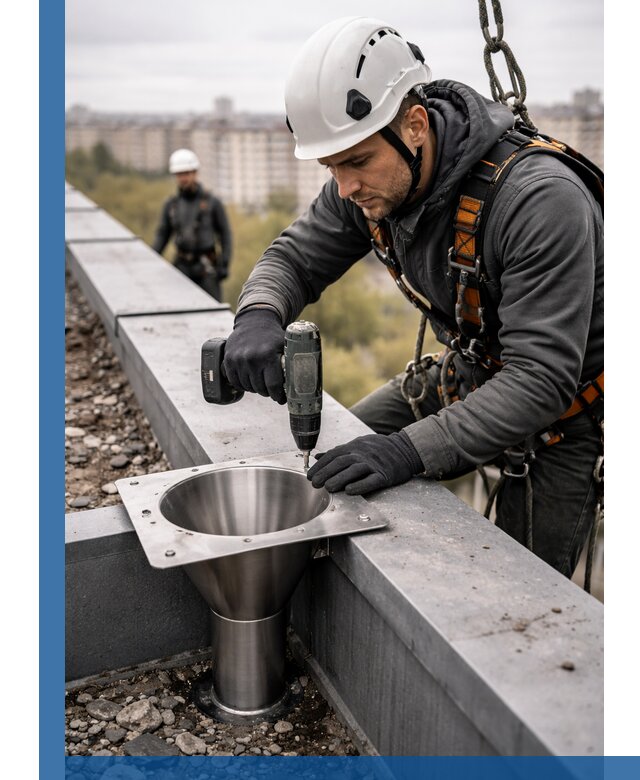 Монтаж водосточных воронок в Вятских Поляне для промышленных зданий