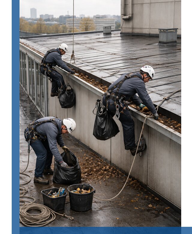 Очистка кровли по периметру в Вятских Поляне силами промышленных альпинистов