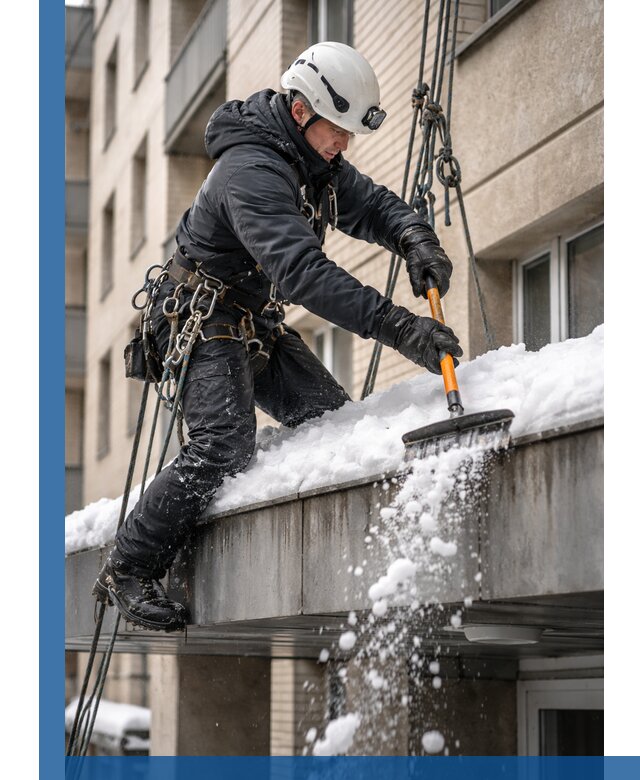 Очистка козырьков от снега в Вятских Поляне круглогодично безопасно
