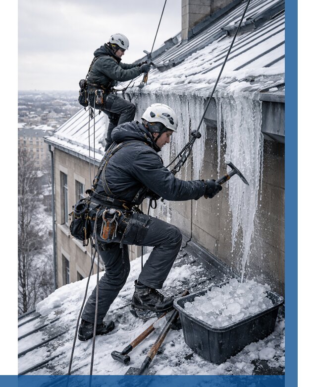 Удаление наледи с кровли в Вятских Поляне от 5583 р. | ВЫСОТНИК-Втс