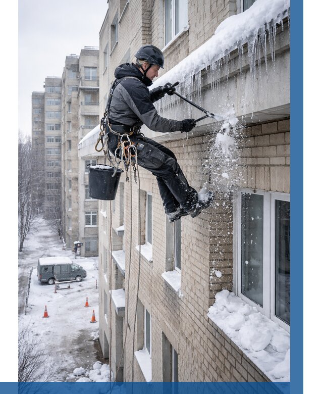 Удаление наледи с карнизов в Вятских Поляне от 355 р. | ВЫСОТНИК-Втс