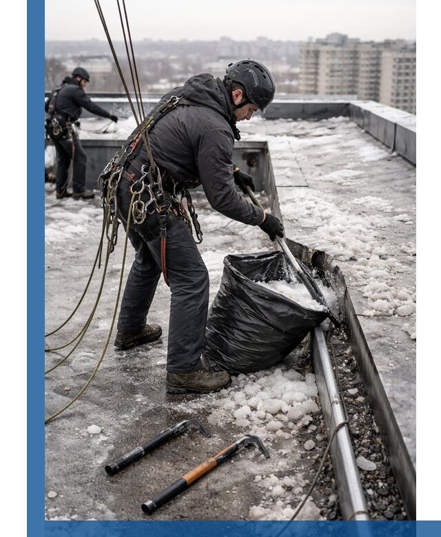 Аварийная очистка кровли в Вятских Поляне от промальпинистов