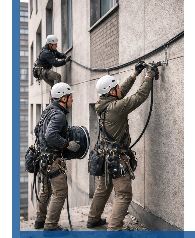 Прокладка кабеля по фасаду в Вятских Поляне, профессиональный монтаж