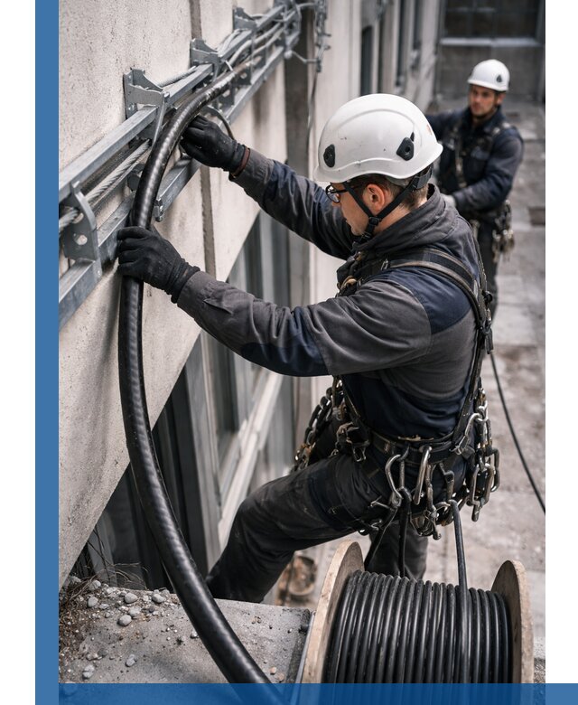 Протяжка кабеля питания на высоте в Вятских Поляне с гарантией безопасности и качества