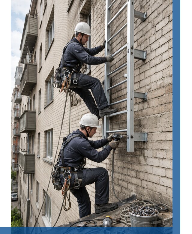 Монтаж пожарной лестницы в Вятских Поляне от 25375 р заказать у ВЫСОТНИК-Втс