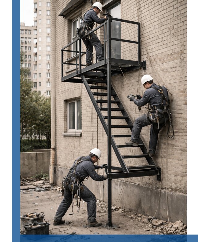 Монтаж пожарной лестницы в Вятских Поляне, установка и крепление