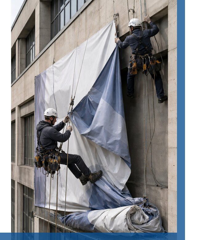 Демонтаж баннеров с фасада в Вятских Поляне от 4568 р. | ВЫСОТНИК-Втс