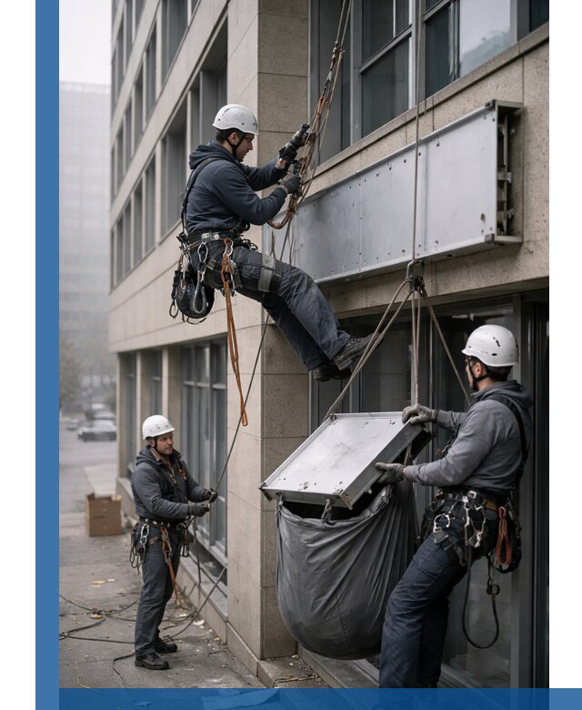 Демонтаж рекламной вывески с высотными работами в Вятских Поляне