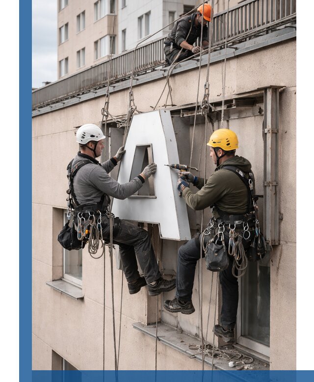 Ремонт и восстановление наружных вывесок на высоте в Вятских Поляне