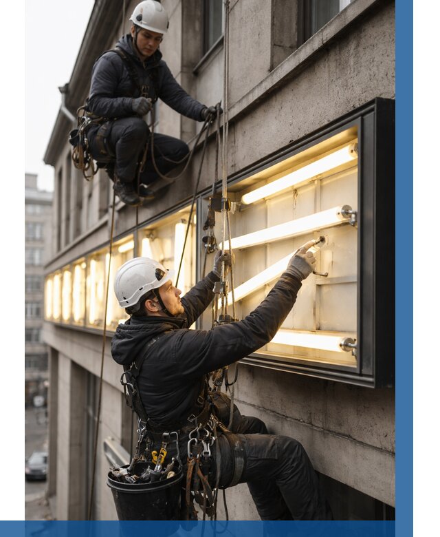 Замена ламп в вывеске в Вятских Поляне под ключ от 3553 р. | ВЫСОТНИК-Втс