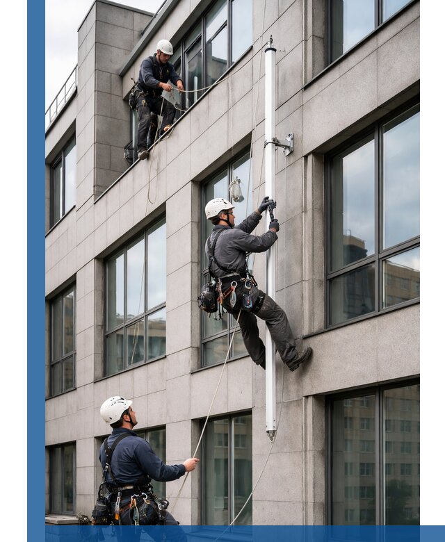 Монтаж флагштока на фасаде здания с креплением и герметикой в Вятских Поляне