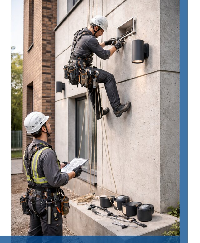 Монтаж фасадного освещения в Вятских Поляне от 2538 р. | ВЫСОТНИК-Втс