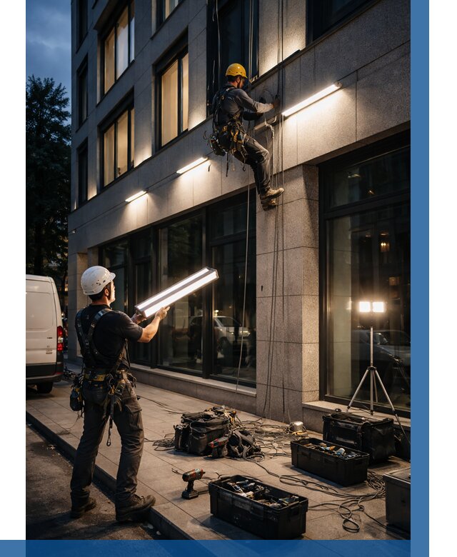 Монтаж архитектурной подсветки здания в Вятских Поляне от 2538 р.|ВЫСОТНИК-Втс