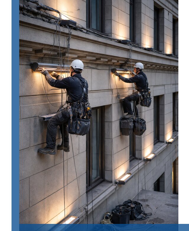 Монтаж архитектурной подсветки фасадов зданий в Вятских Поляне