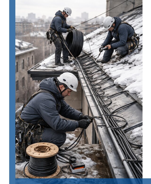 Монтаж греющего кабеля на кровле в Вятских Поляне под ключ