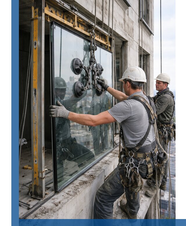 Монтаж стеклопакетов на высоте в Вятских Поляне с промышленным альпинизмом