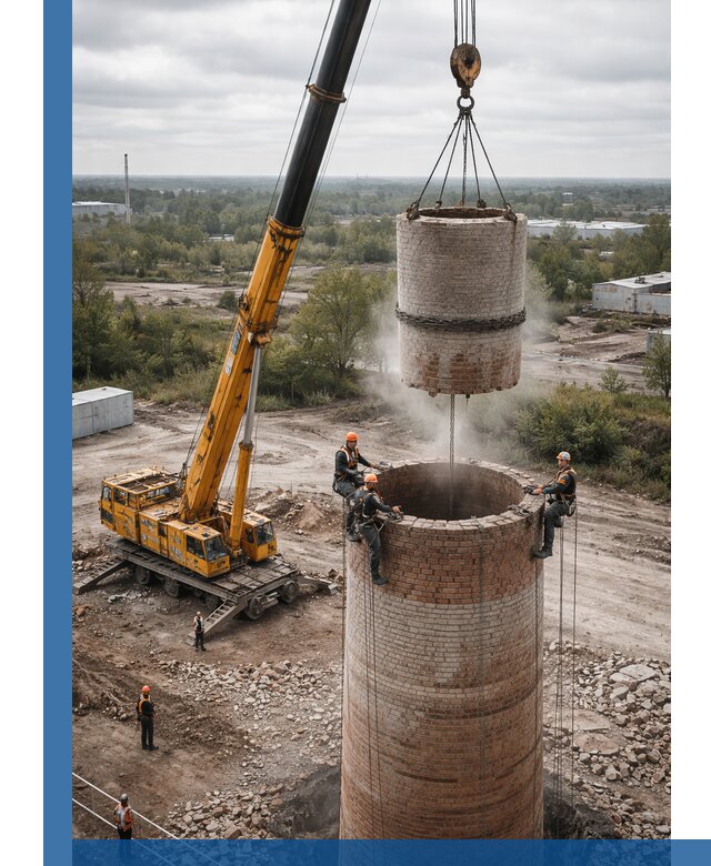 Демонтаж дымовой трубы в Вятских Поляне с гарантиями безопасности
