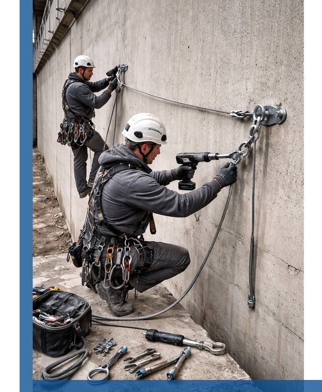 Монтаж анкерных линий высотной безопасности в Вятских Поляне